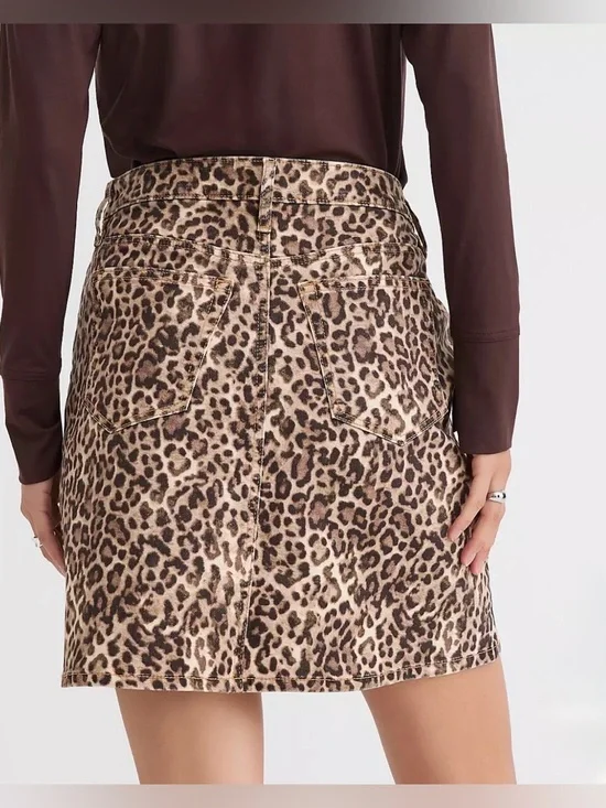 Loft Leopard Print Denim Mini Skirt - Picture 3 of 5
